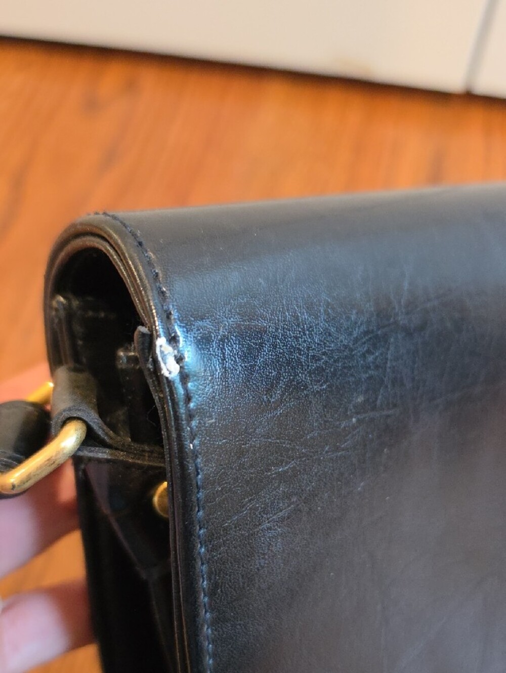 Black Crossbody Bag with Gold Crocodile Accent - Picture 5 of 8